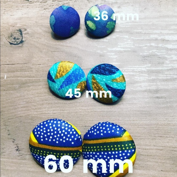 Fabric Button Earrings - Picture 2 of 2